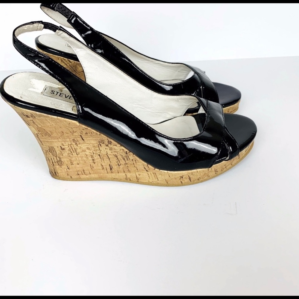 Steve Madden cork wedges patent black 6.5